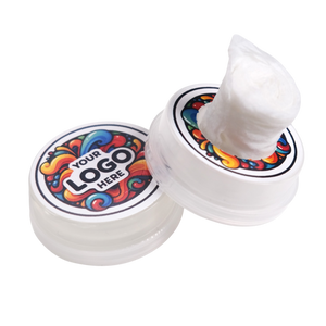 Two containers with colorful lids on a white background