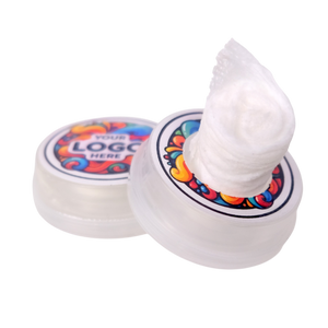 Cotton swabs with colorful label on a white background