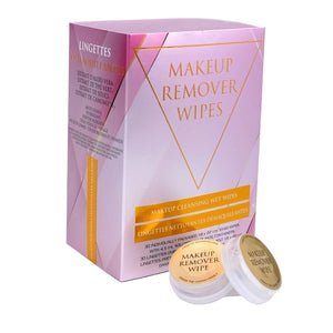 Makeup remover wipes packaging with wipes on a white background