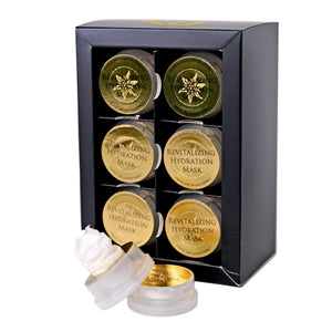 Set of revitalizing hydration masks in a black box on a white background