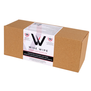 Box of Wise Wipe cleaning wipes with a visible label on a white background