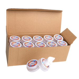 Cardboard box with multiple containers labeled 'Logo' on a white background