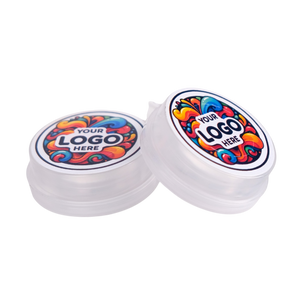 Two containers with colorful logo designs on a white background