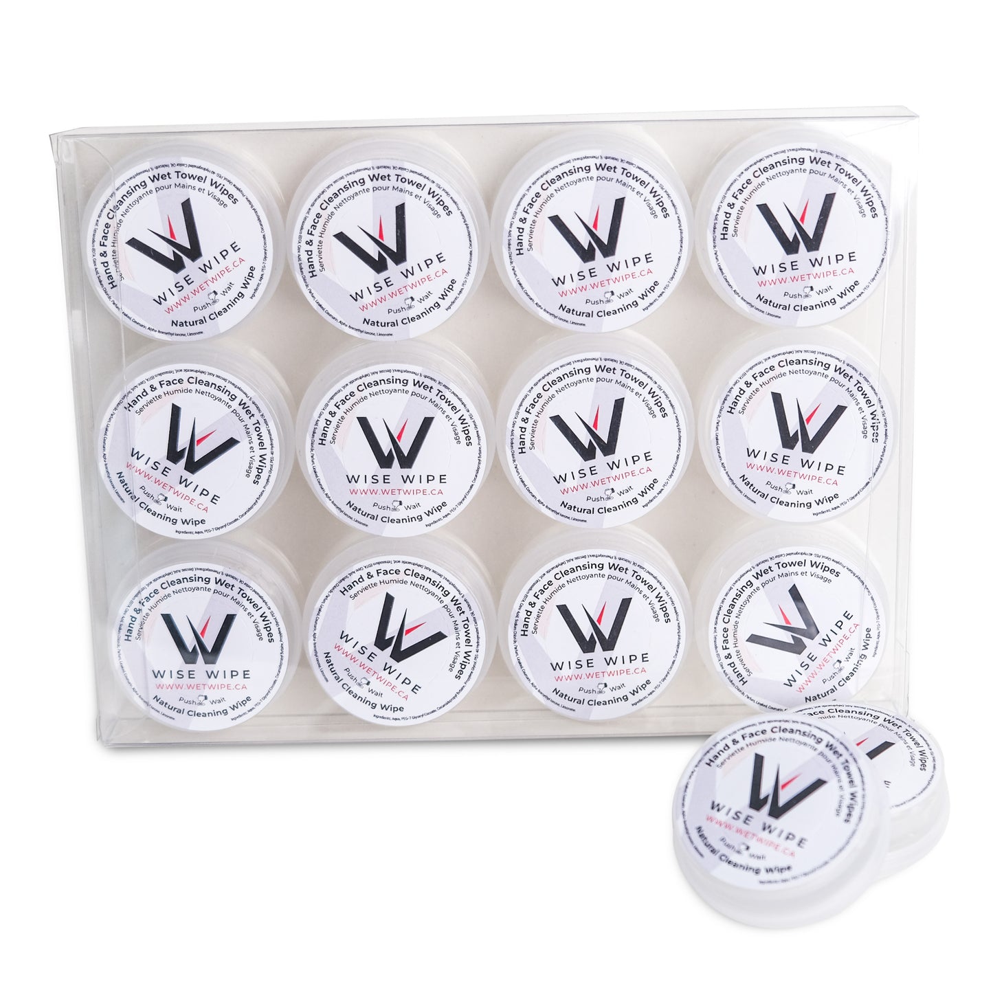 Wise Wipe Branded Hand and Facial Cleansing Wipes 12 Single Containers