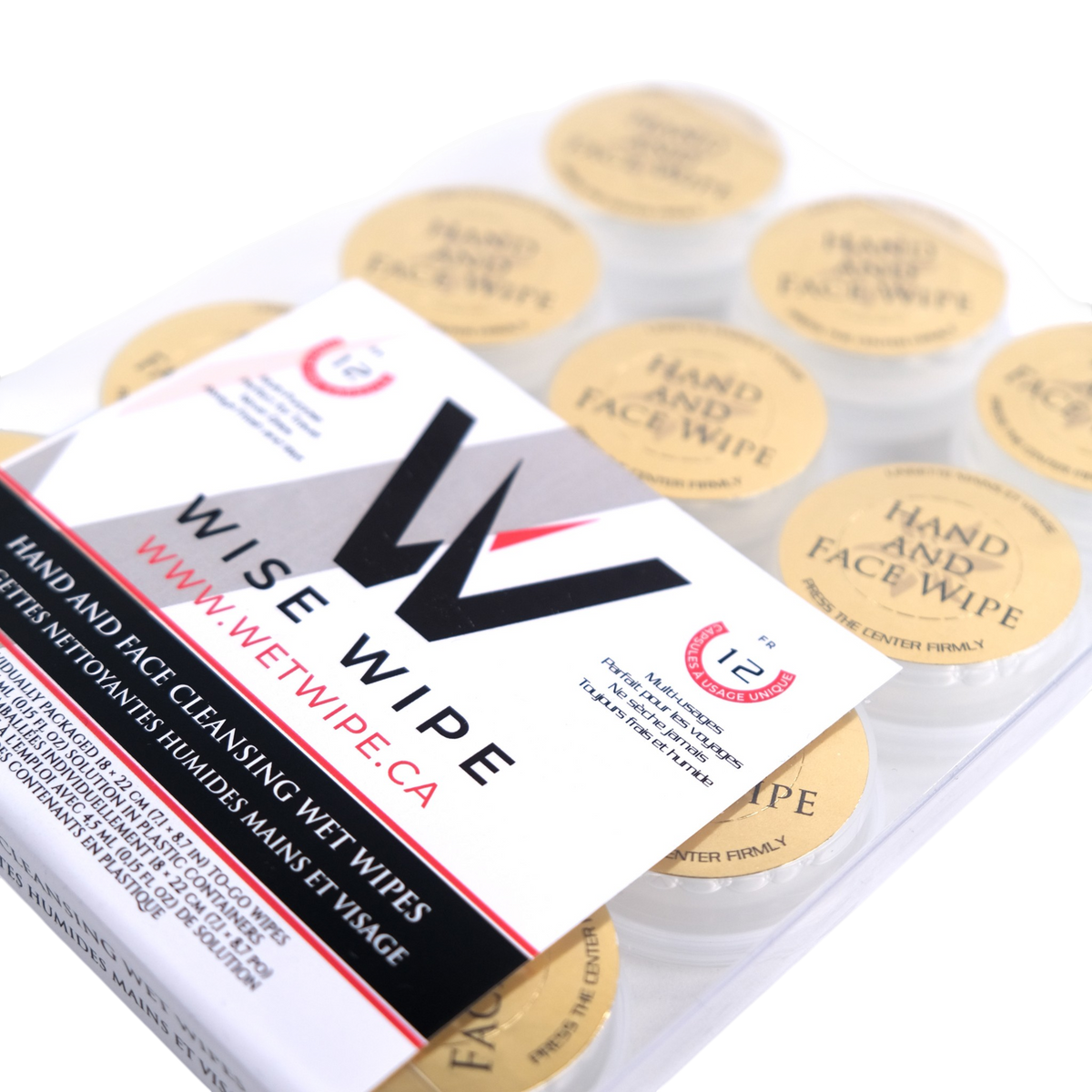 Pack of Wise Wipe hand and face wipes with visible branding and packaging details.