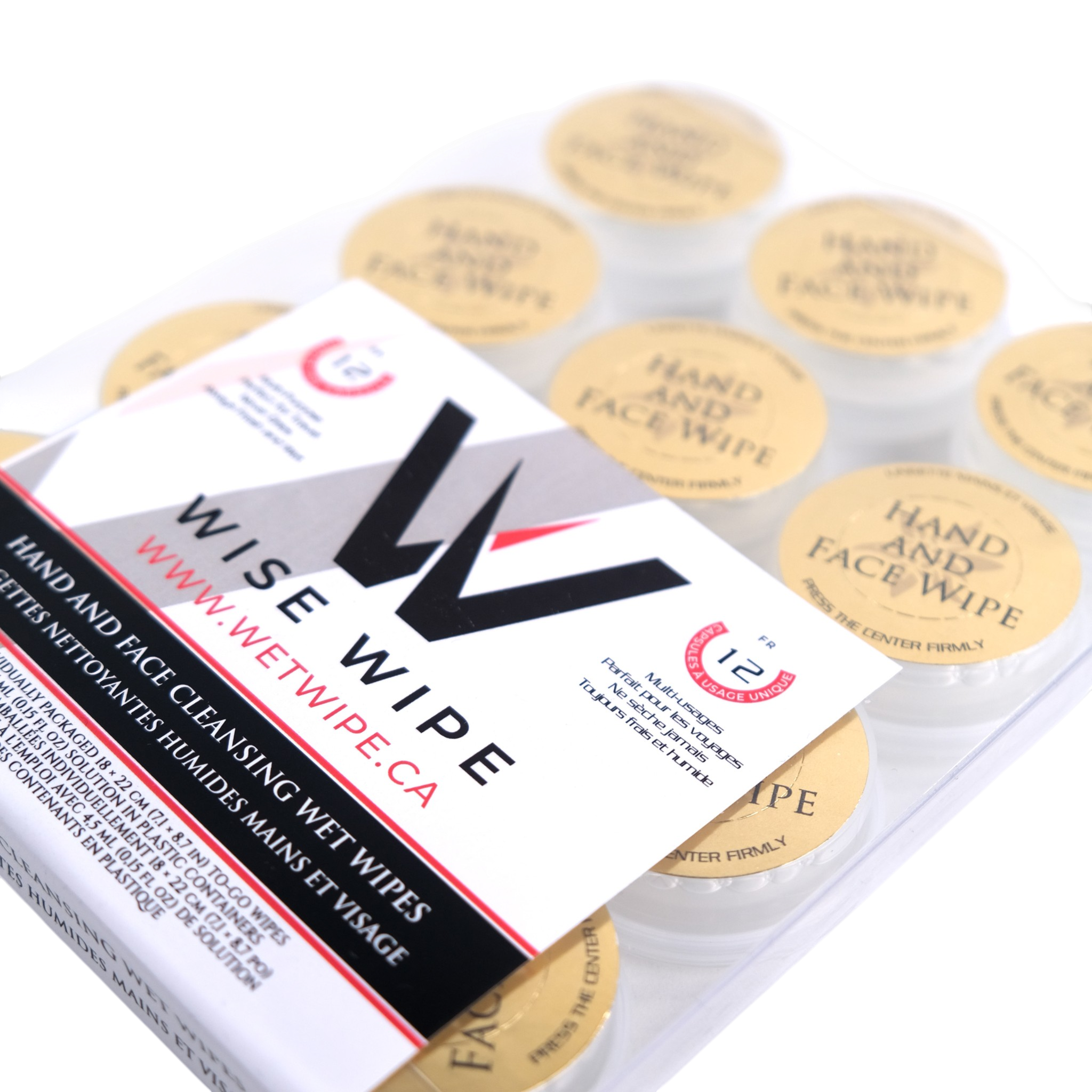 Pack of Wise Wipe hand and face wipes with visible branding and packaging details.