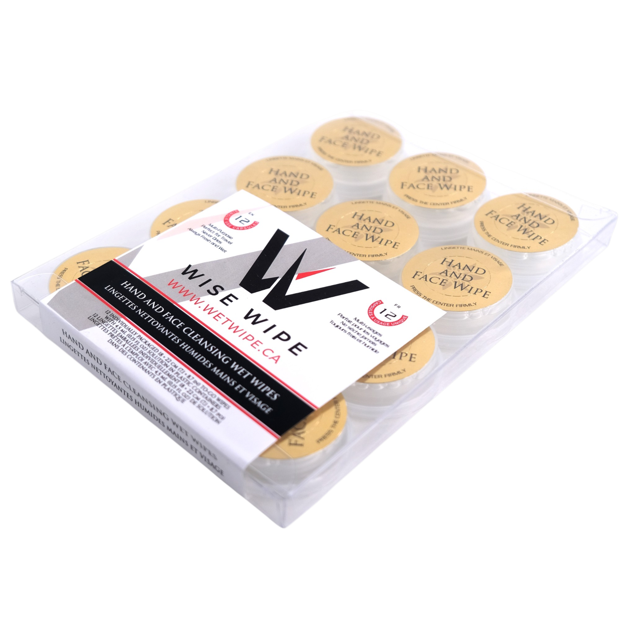 Pack of Wise Wipe hand and face cleaning wet wipes on a white background