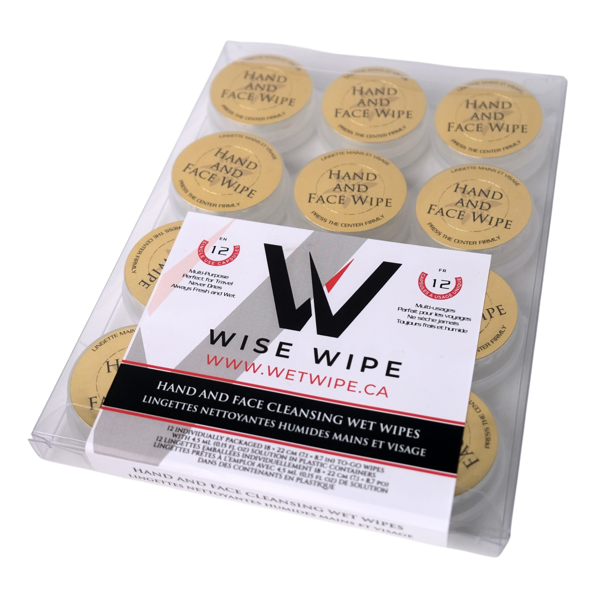Pack of Wise Wipe hand and face cleansing wet wipes with visible branding.