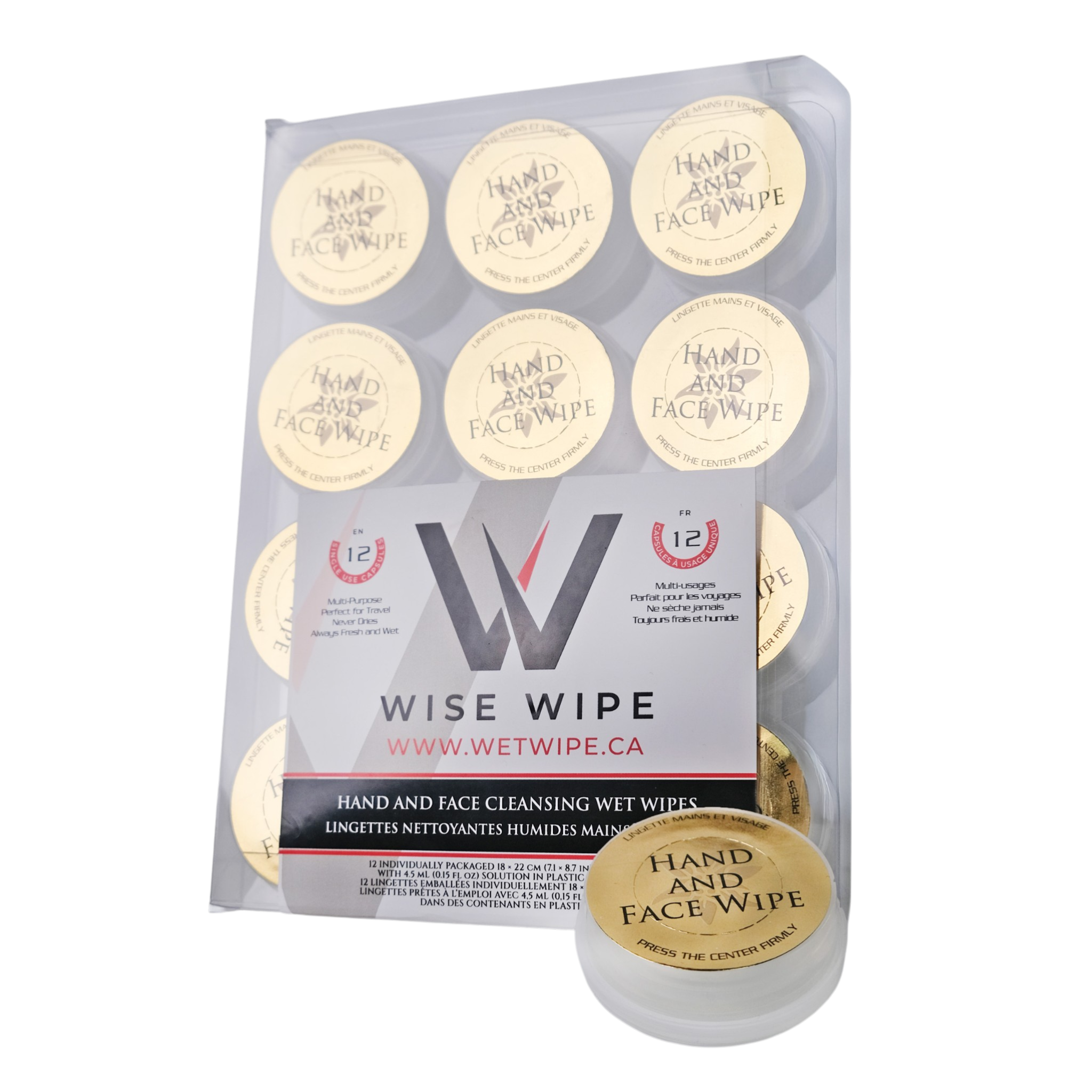 Pack of Wise Wipe hand and face cleansing wet wipes on a white background