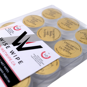 Pack of Wise Wipe unscented hand and face wipes with visible branding.