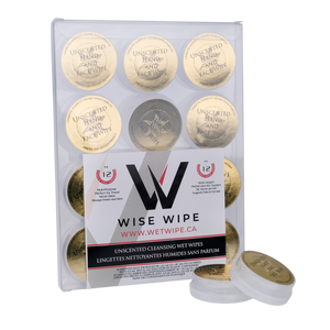 Packaging of Wise Wipe unscented cleaning wet wipes on a white background