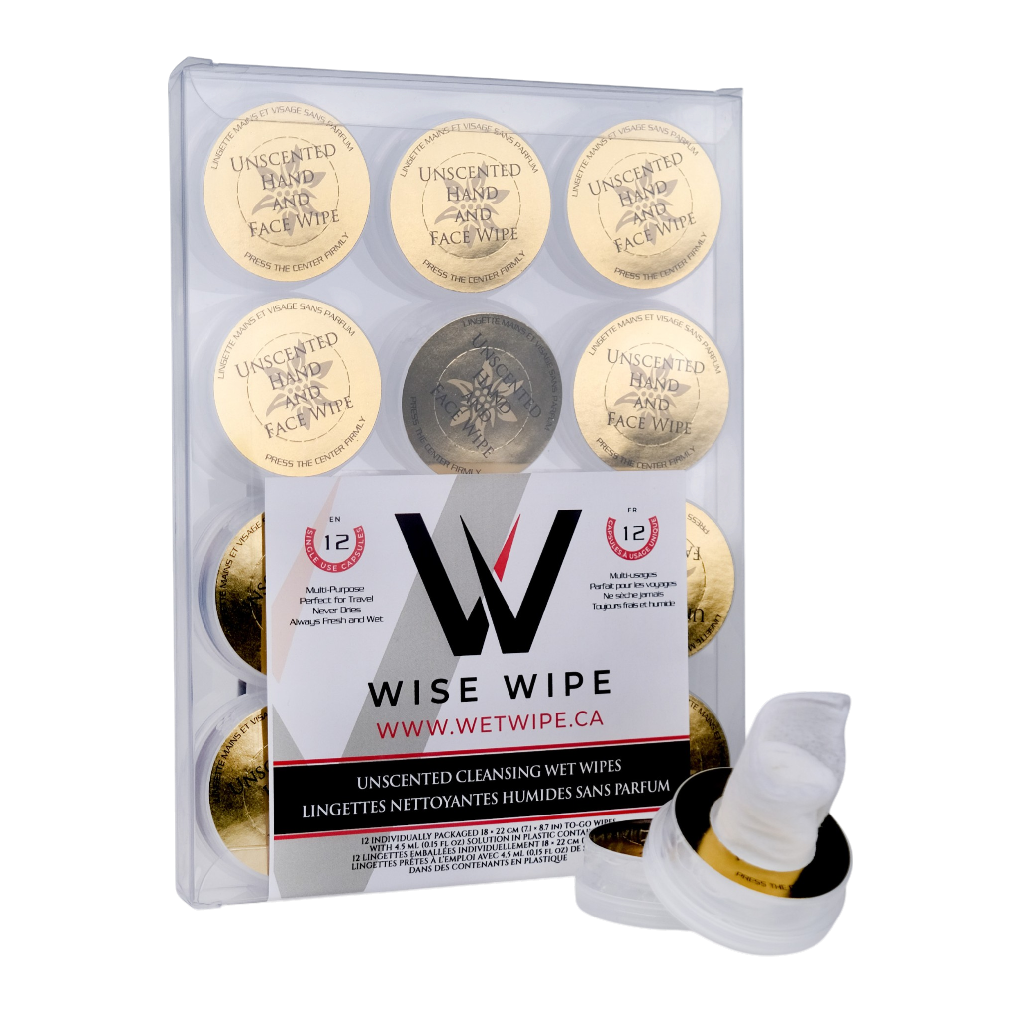 Pack of Wise Wipe cleansing wet wipes with visible branding on a white background