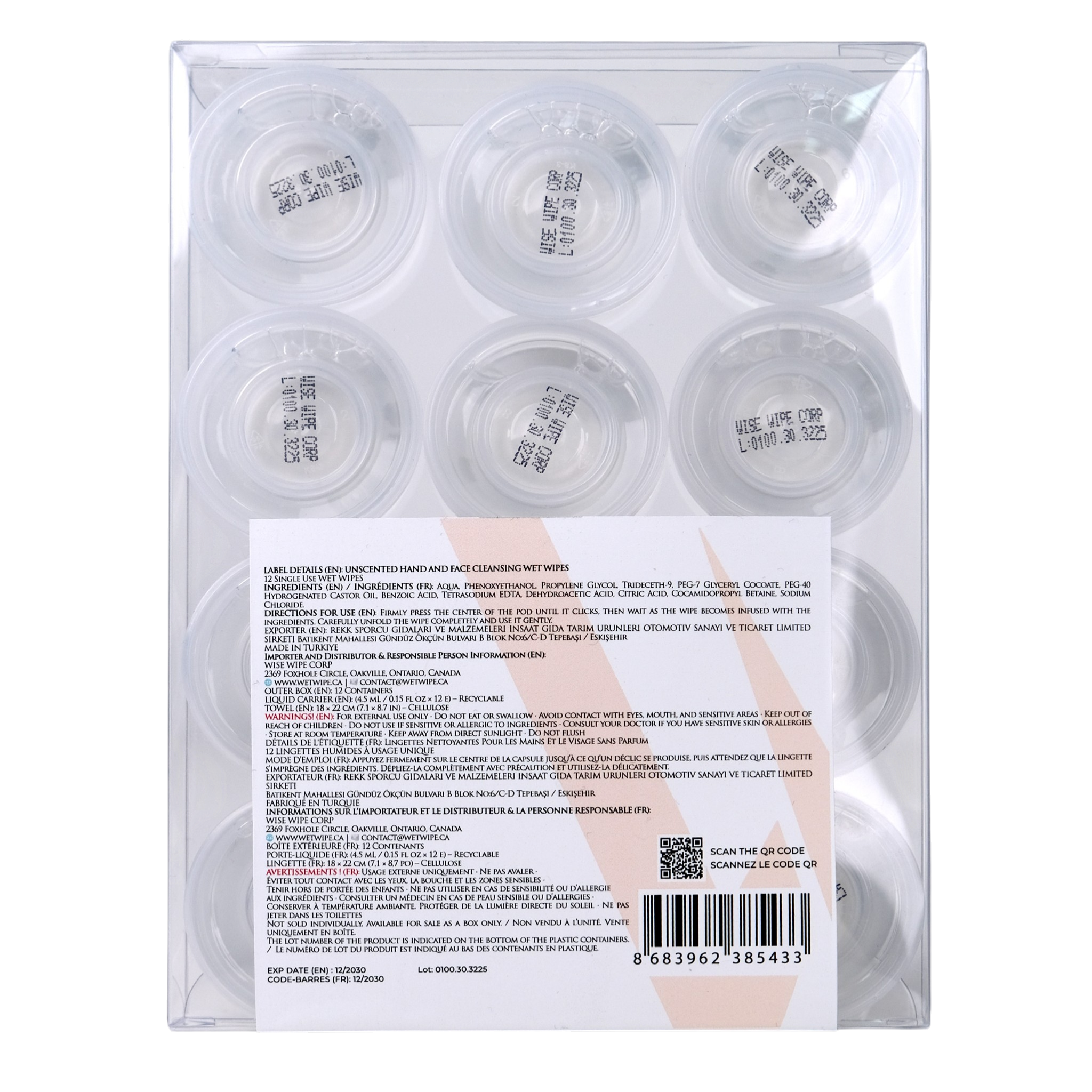 Packaging of wet wipes with labels and text on a white background