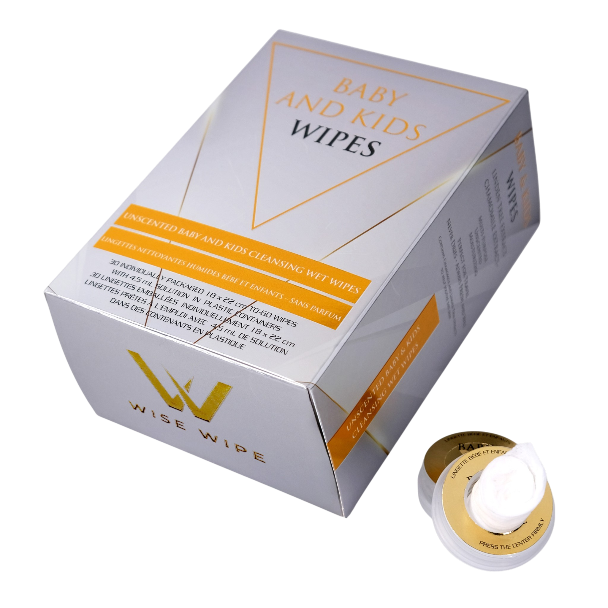 Box of Wise Wipe baby and kids wipes with a single wipe visible on a white background