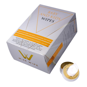 Box of Wise Wipe baby and kids wipes with a single wipe visible on a white background