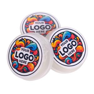 Three circular objects with colorful designs and 'Your Logo Here' text on a white background