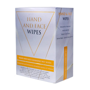 Box of hand and face wipes on a white background