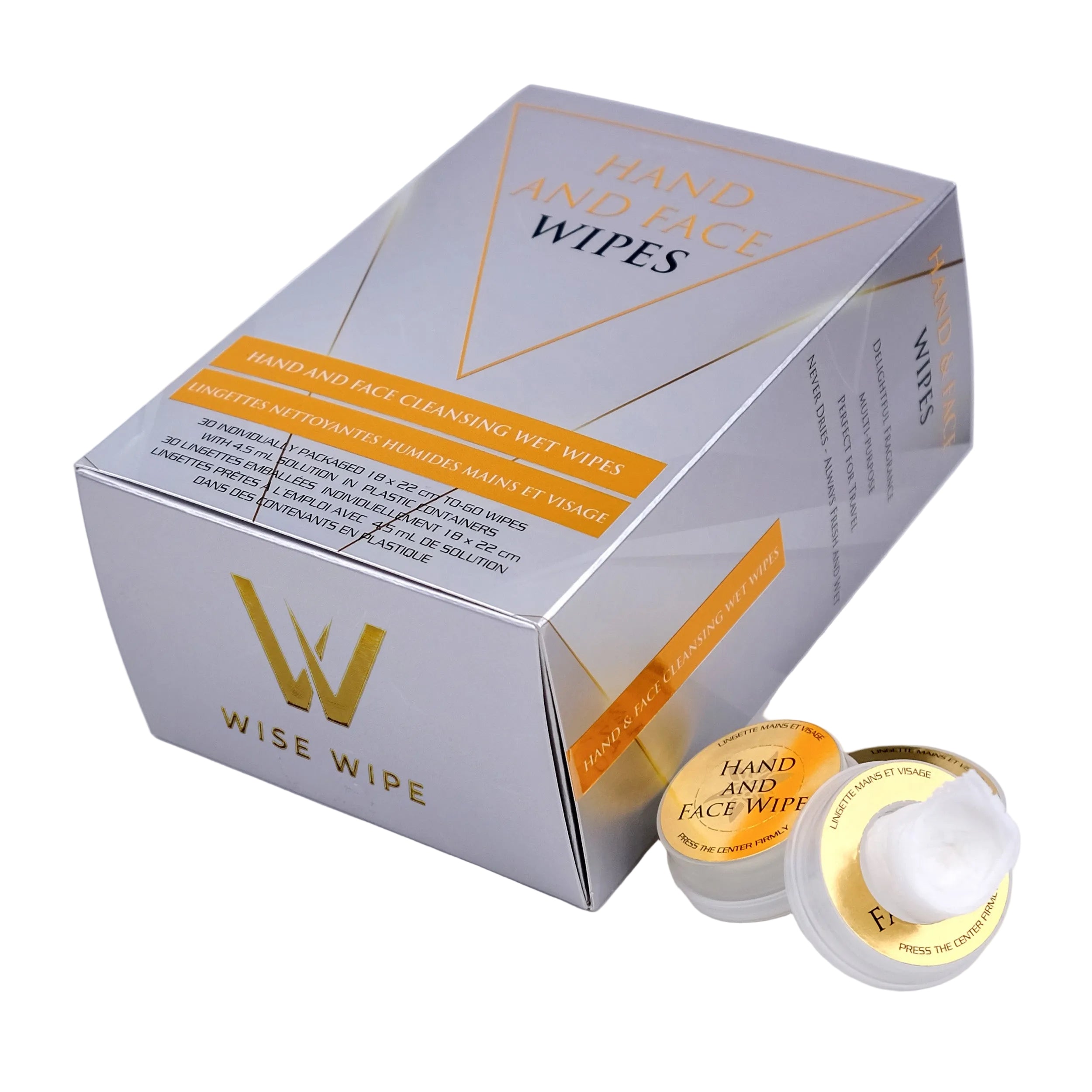 Box of Wise Wipe hand and face wipes on a white background