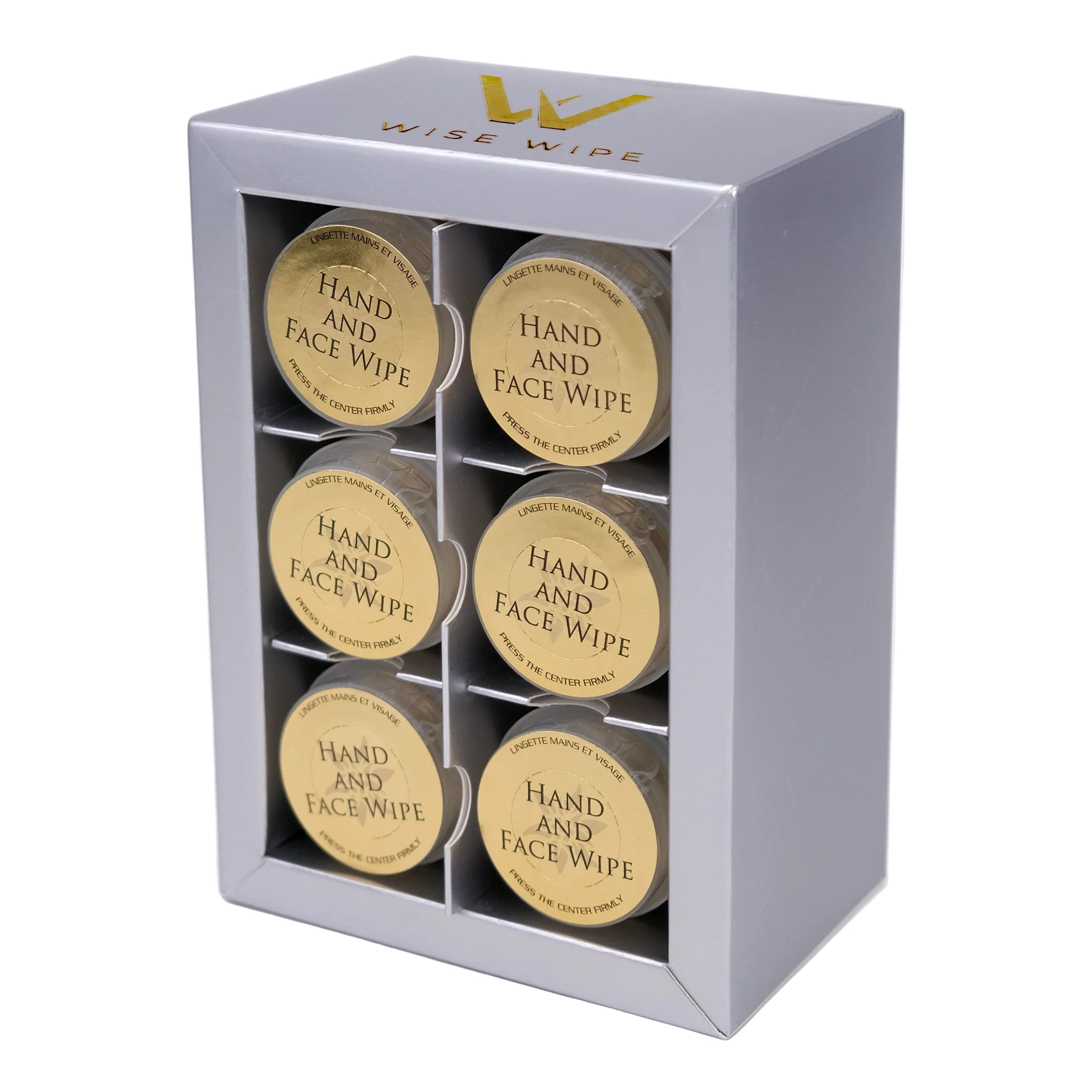 Box of Wise Wipe hand and face wipes on a white background