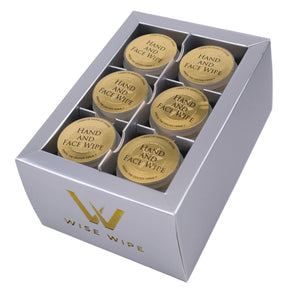 Box of Wise Wipe hand and face wipes on a light gray background