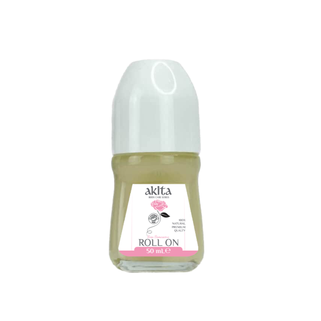 Roll-on bottle with a white cap and visible brand label on a white background