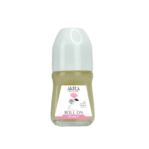 Roll-on bottle with a white cap and visible brand label on a white background