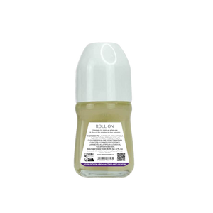 Roll-on bottle with a white cap on a white background