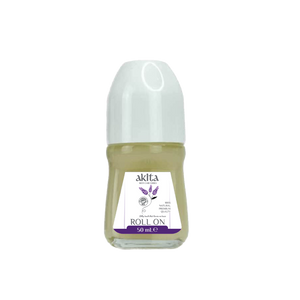 Roll-on bottle with a white cap and visible branding on a white background