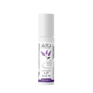 Lip balm bottle with lavender design on a white background