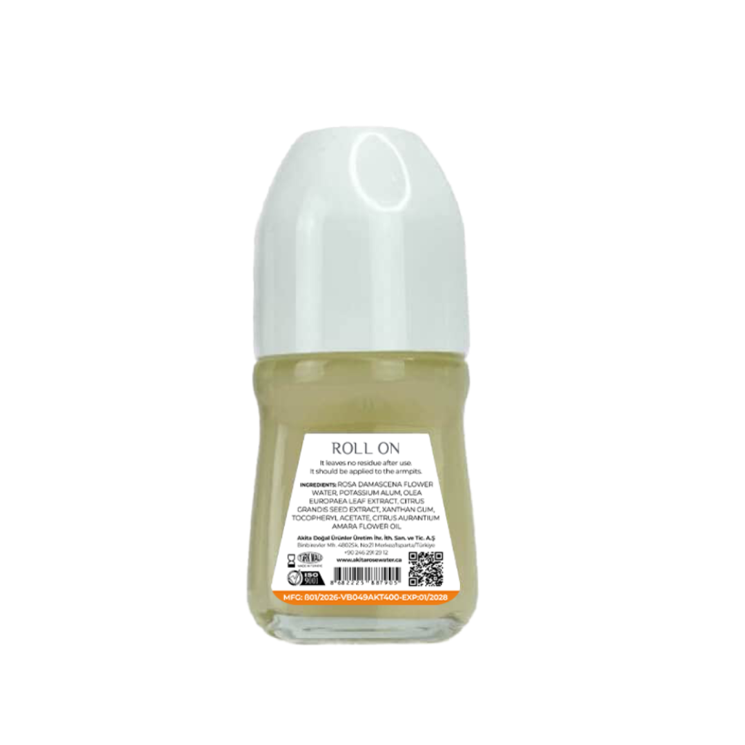 Roll-on bottle with a white cap on a white background