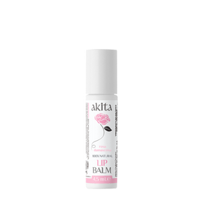 Lip balm container with 'akita' branding on a white background