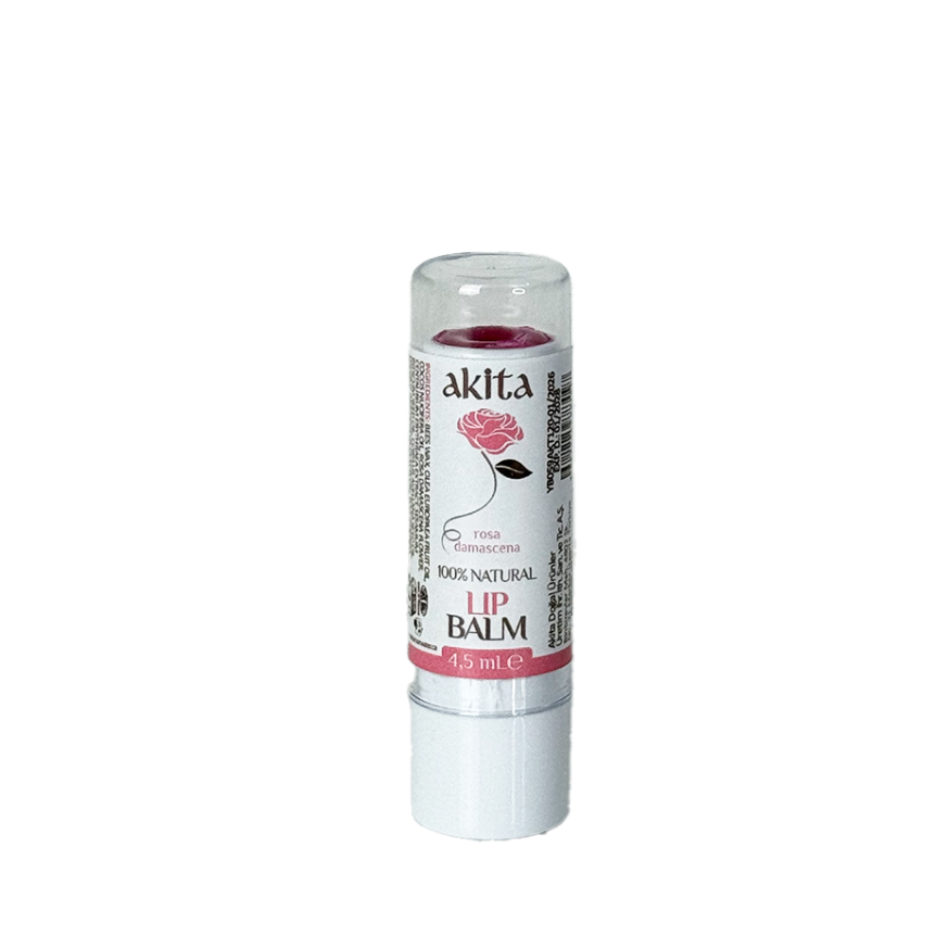 Lip balm stick with 'akita' branding on a white background