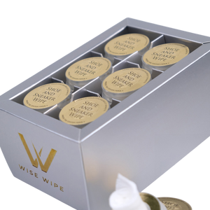 Box of Wise Wipe shoe and sneaker wipes with visible brand logo.