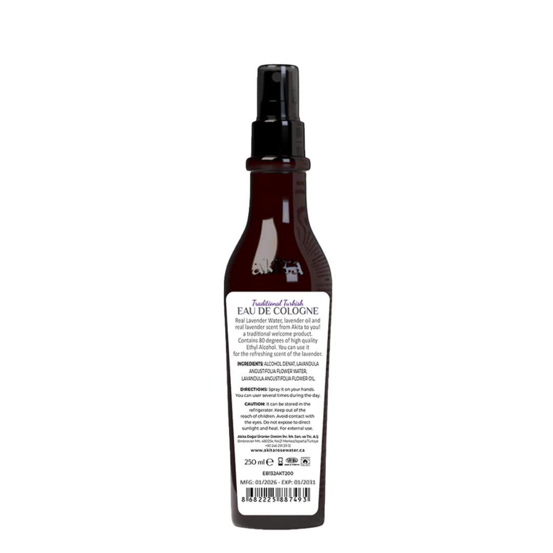 Brown cologne spray bottle with label on a white background