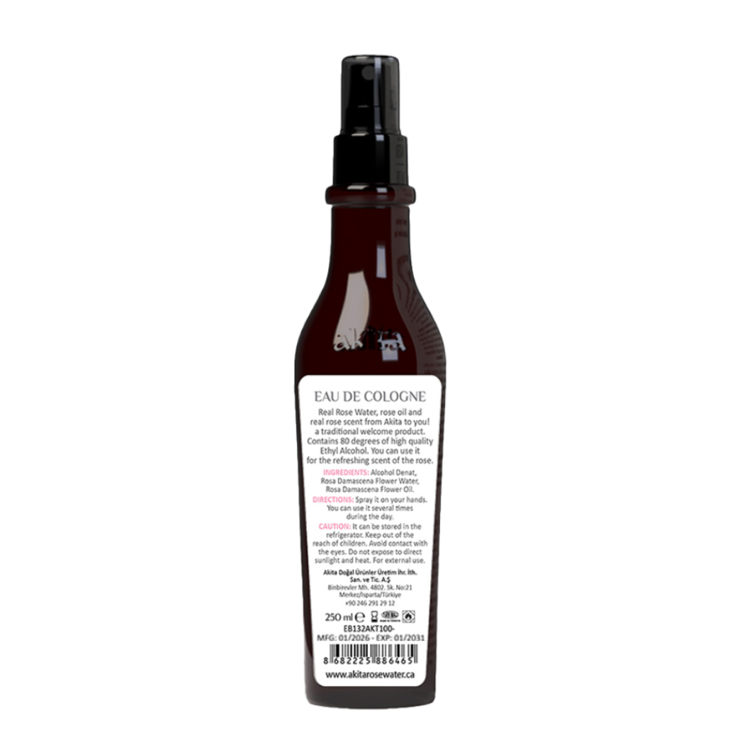 Brown cologne spray bottle with label on a white background