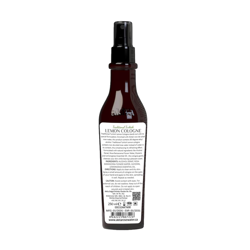 Brown spray bottle with label on a white background