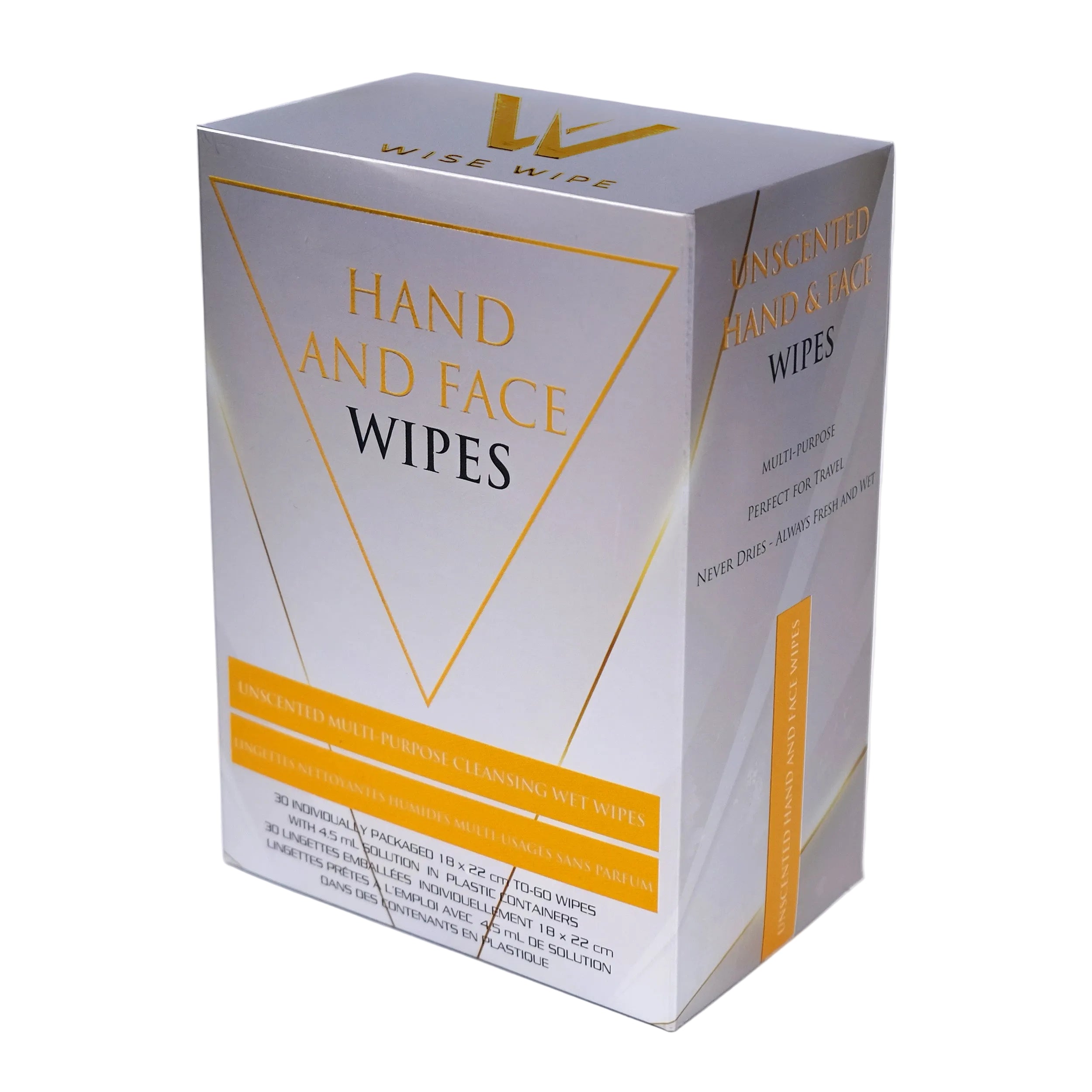 Box of Wise Wipe hand and face wipes on a white background