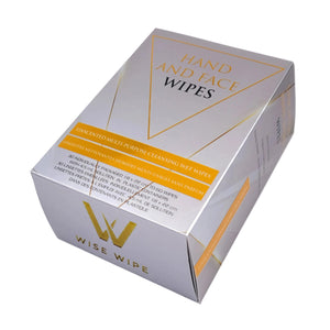 Box of Wise Wipe hand and face wipes on a white background