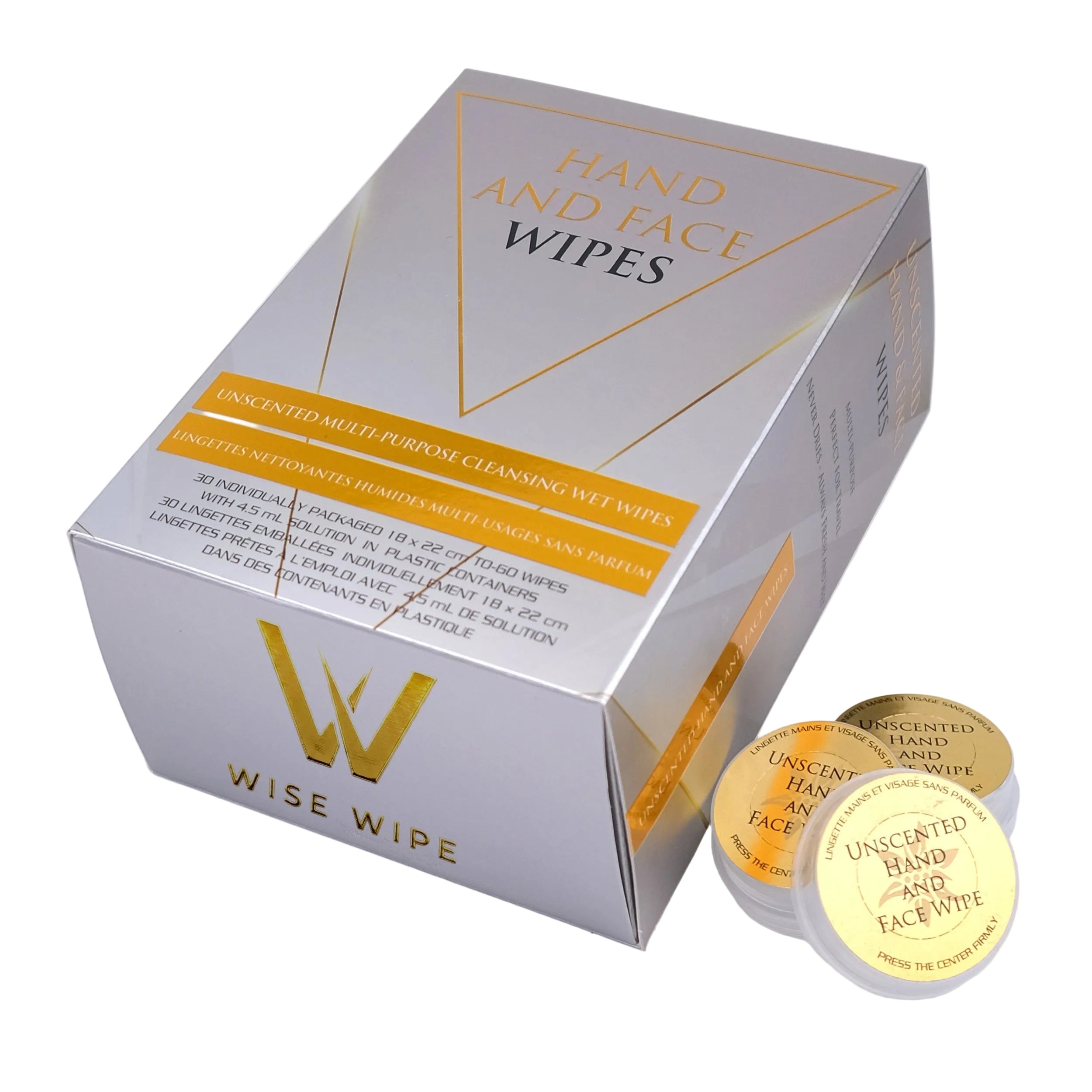 Box of Wise Wipe hand and face wipes on a white background