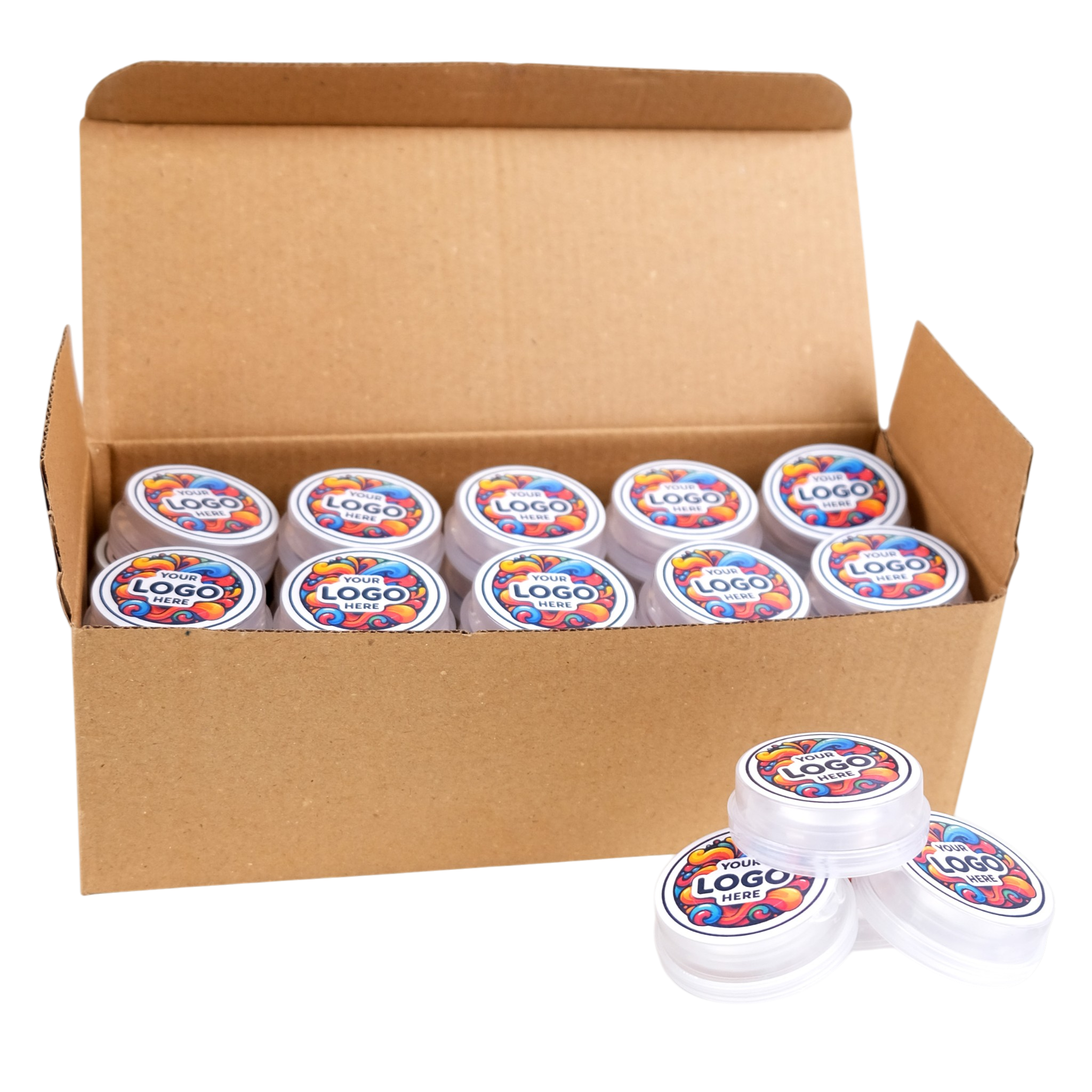 Carton box with multiple containers labeled 'Logo' on a white background