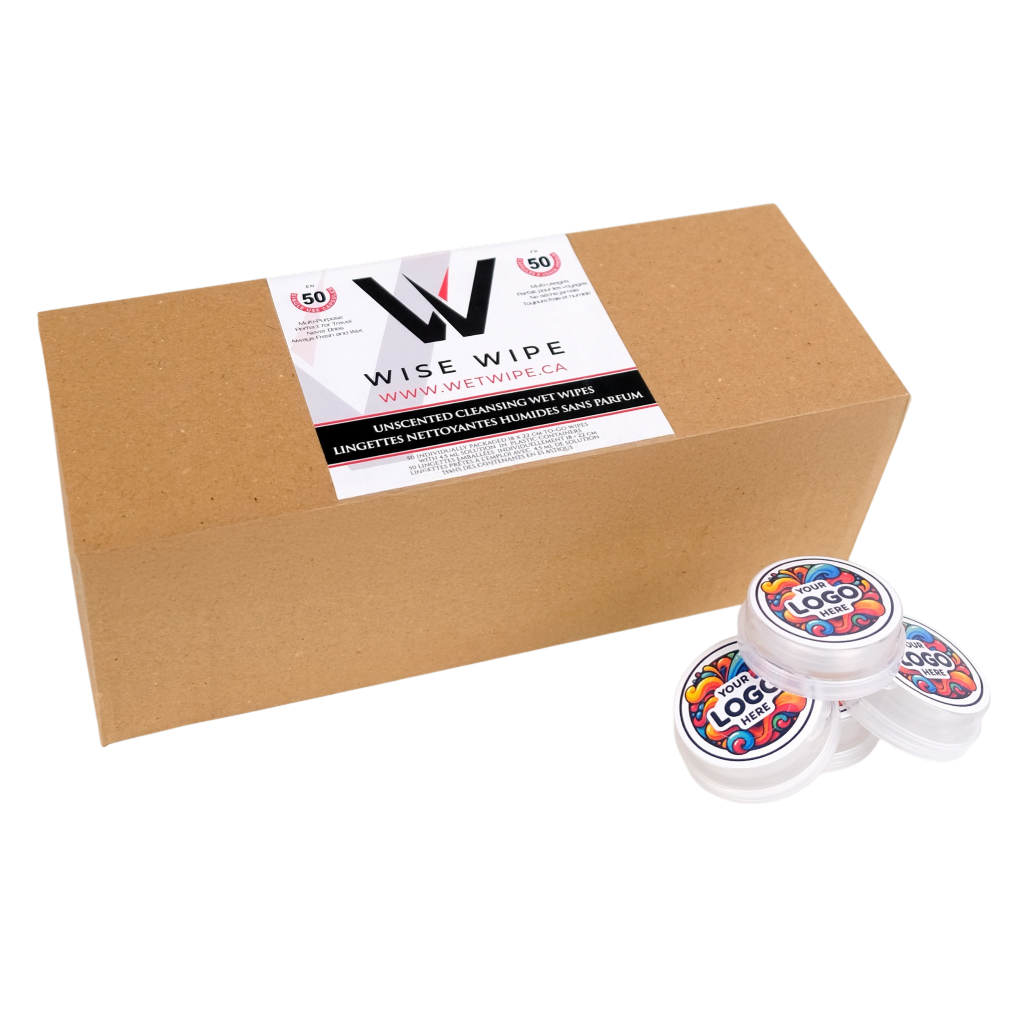 Box of Wise Wipe products with two containers on a white background