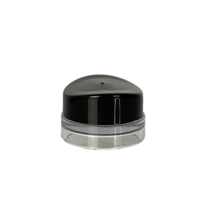 Black and silver cylindrical object on a white background