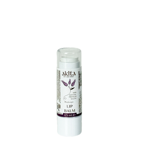 Lip balm with 'akita' branding on a white background