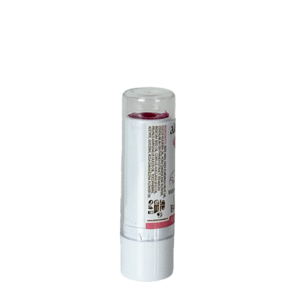 Lip balm with visible branding on a white background