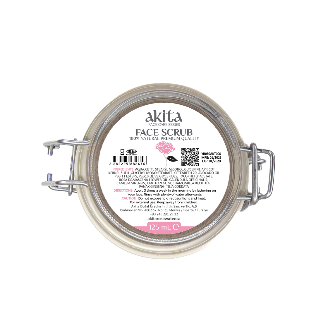 Akita Face Scrub container with label on a white background