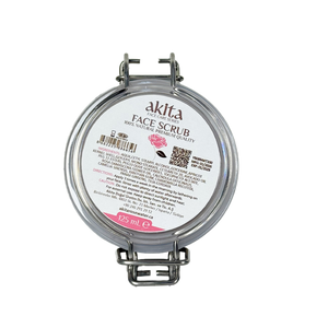 Akita face scrub container with label on a white background