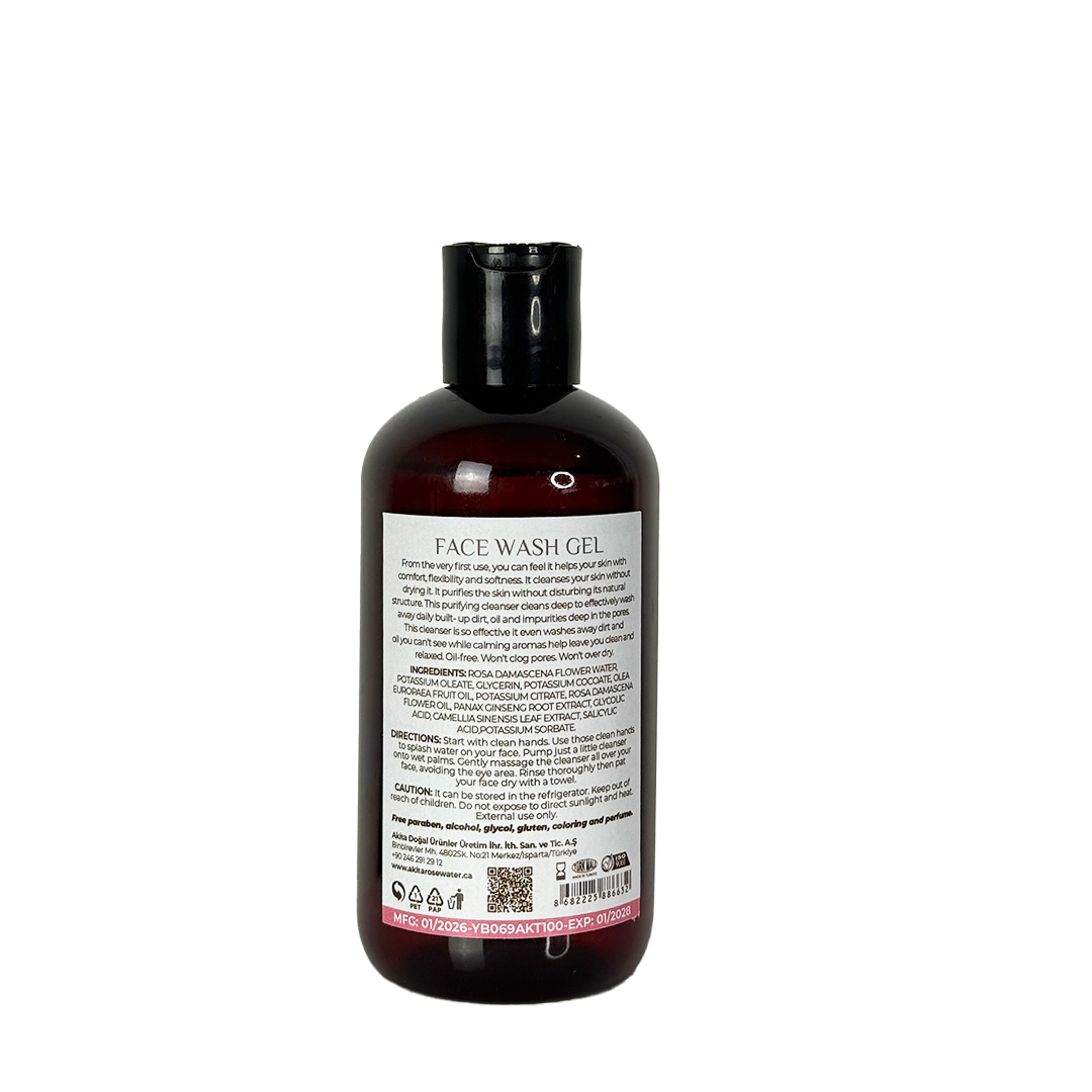 Face wash gel bottle with label on a white background