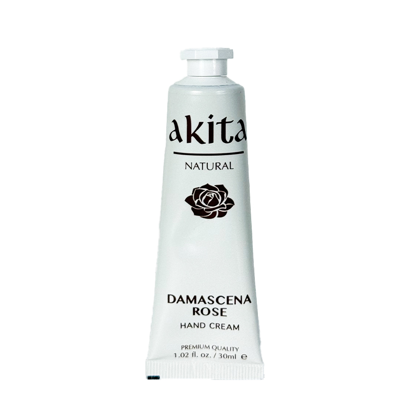 Akita Damascena Rose hand cream tube on a white background