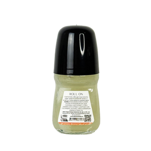 Roll-on bottle with black cap on a white background