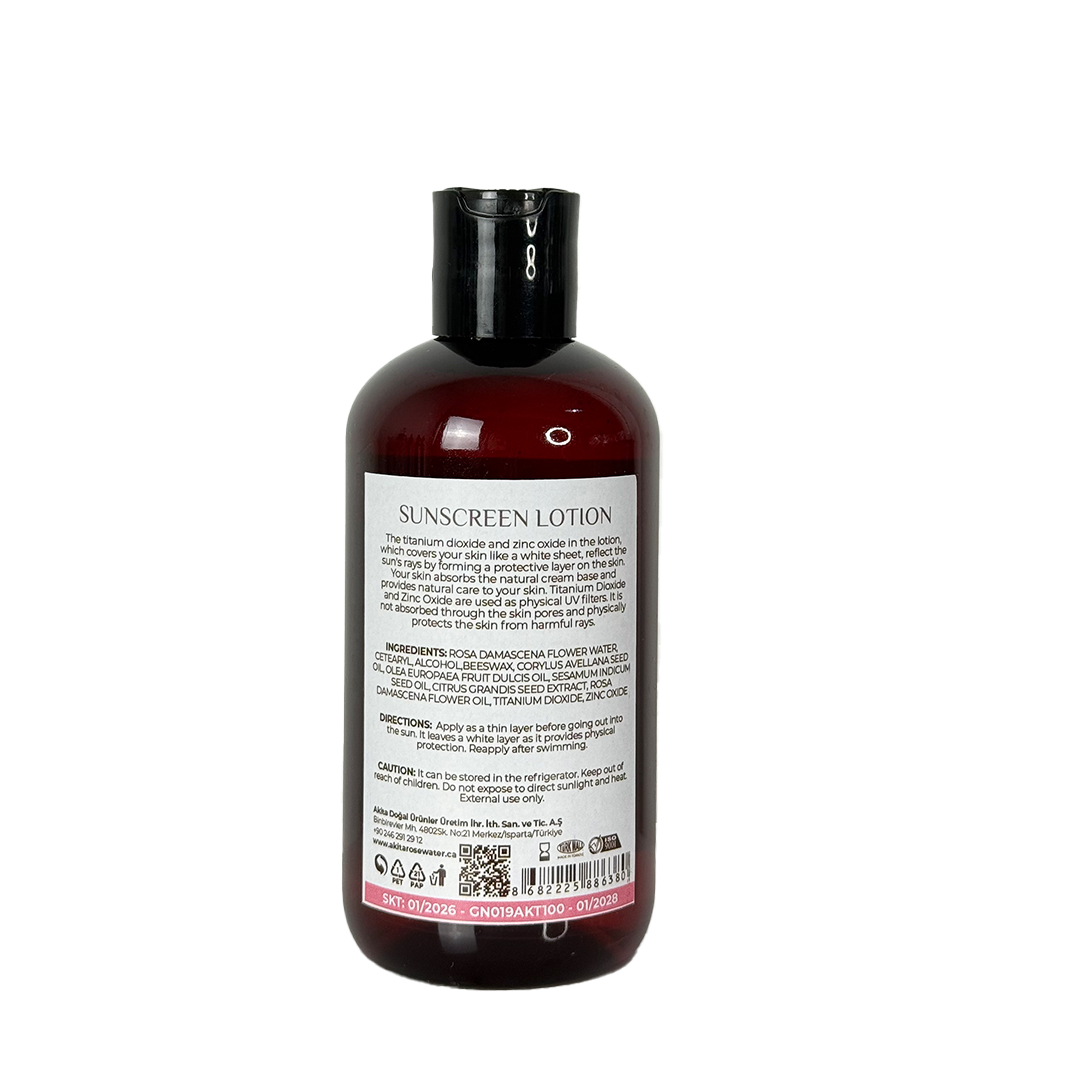 Sunscreen lotion bottle with label on a white background
